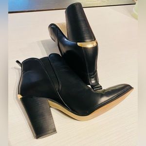 Michael Kors 'BRANDY' black leather 3.5" booties with gold embellishments